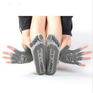 Detailed information about the product Portable Yoga Glove Sock Set Sweat-absorbing Non Slip Sports Five-toed Socks High Quality Half Finger Gloves Color Grey