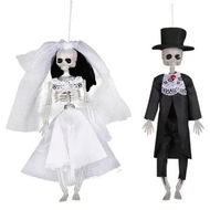 Detailed information about the product Poseable Hanging Skeleton Bride and Groom Halloween Decorations for Themed Parties,Festivals,and Haunted Houses - Spooky Wedding Couple Props (Bride&Groom)