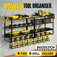 Detailed information about the product Power Tool Organiser 4 Tier Garage Shelving Unit Wall Mounted Metal Storage Rack Shelves Warehouse Drill Wrench Holder Hanger