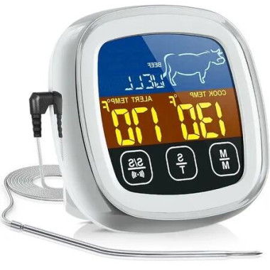 Precision Cooking Digital Meat Thermometer with Touchscreen, Large Display, and Timer for Grilling and Baking