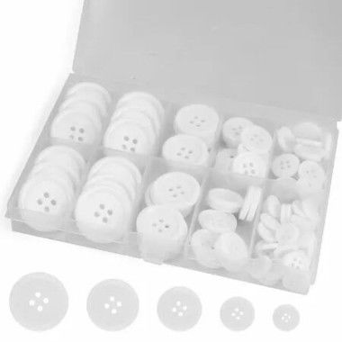 Premium 100 Pcs Resin Sewing Buttons,Eco-Friendly 4-Hole Craft Buttons,5 Sizes of White Round Mixed Buttons Suitable for Sewing,DIY and Holiday Decoration