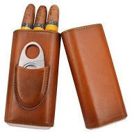 Detailed information about the product Premium 3- Finger Brown Leather Cigar Case,Cedar Wood Lined Cigar Humidor with Silver Stainless Steel Cutter