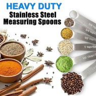 Detailed information about the product Premium 6-Piece Measuring Spoons Set with Heavy Duty 18/8 Stainless Steel Construction and Metric and US Measurements