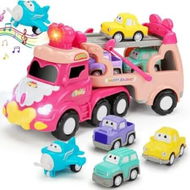 Detailed information about the product Princess Car Toys Transport Trucks 5in1 Toddlers Lights Music Carrier Vehicle Girls Ages 3+ Gifts Playtime Fun Pink