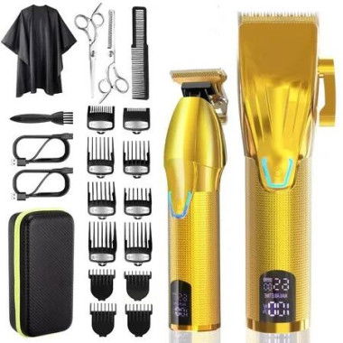 Professional Cordless Grooming Kit Hair Clippers with Trimmer and Multiple Attachments-Gold