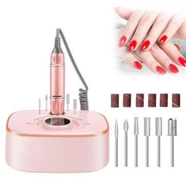 Professional Electric Nail Drill Machine Set, Nail File Set For Home And Salon, Nail Buffer Manicure Pedicure Polishing Tools-Pink