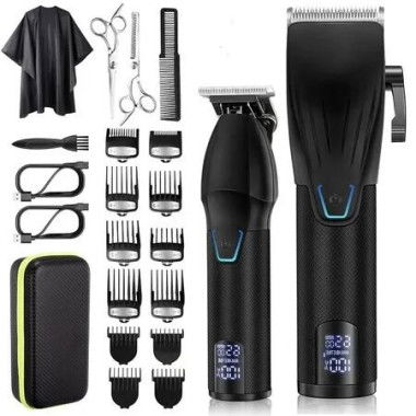 Professional Hair Clippers Cordless Barber Trimmer Set for Men Complete Haircut Kit for Grooming and Styling-(Black)