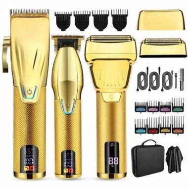 Professional Hair Clippers for Men, Barber Clippers and Trimmer Set with Cordless Electric Razor and LCD Display(Gold)