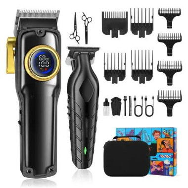 Professional Hair Clippers Set for Men Cordless Barber Kit Hair Cutting Kit Rechargeable Clippers and Trimmers Set for Barbers with LED Display