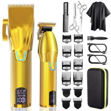 Professional Hair Clippers Trimmer Barber Clipper Set Cordless Hair Cutting Grooming Haircut Kit For Men-Gold