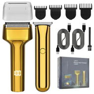 Detailed information about the product Professional Hair Trimmer Set 2 in 1 Beard Trimmer Electric Shaver T-Blade Hair Trimmer Rechargeable Care Set Men's Gifts-Gold
