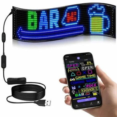 Programmable LED Sign Message Scrolling Display for Indoor Flexible Advertising Sign Bluetooth APP Custom Editor Animations/Text/Graffiti (68 x 12cm)