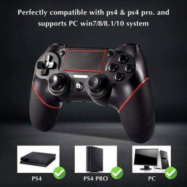 PS4 Controller Wireless Bluetooth Gamepad Touch Panel Gamepad USB Cable With Dual Vibration And Audio Function Anti-Slip Grip For PlayStation 4/Pro/Slim/PC (Black Red)