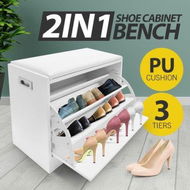 Detailed information about the product PU Leather Shoe Storage Bench 15 Pairs Wooden Shoe Cabinet