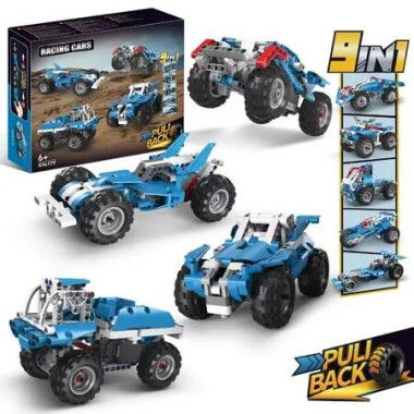 Pull Back Building Block Toy Car Nine-transformation Rebound Stunt Car Toys Assembly Pull Diy Off-Road Vehicle Building Block
