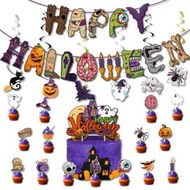 Detailed information about the product Pull Flag Set 16 Pcs Cake Plugs Double Sided Spiral Pendant Ideal For Halloween Parties Haunted House Setups And Bar Decorations