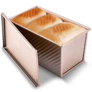 Detailed information about the product Pullman Loaf Pan/Bread Toast Box Mold with Corrugated design promoting crust formation,durable carbon steel for even baking, moist and evenly baked interior ensuring Lid