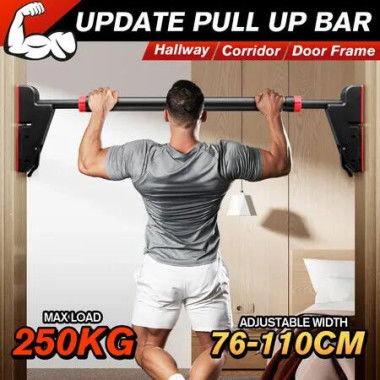 Pullup Push Up Bar Chinup Situp Door Abs Exercise Home Gym Workout Fitness Strength Training 250kg 76-110cm Adjustable