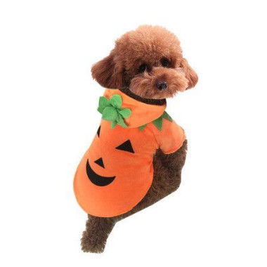 Pumpkin Dog Cat Costume Halloween Cosplay Warm Puppy Outfits Fleece Pet Clothes With Hat For Autumn Winter