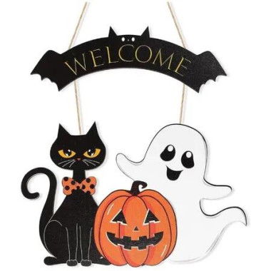 Pumpkin Ghost Cat Wooden Halloween Pendant Welcome Door Decoration Ideal For Halloween Decorations And Festive Events