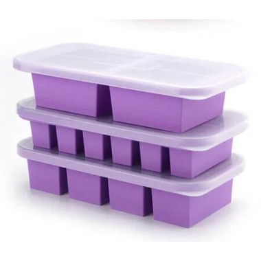 Purple 3 Pack Silicone Freezer Tray with Lid Soup Freeze Container Molds Refrigerated Food Storage Box