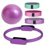 Detailed information about the product Purple 5 Pack Pilates Ring Ball Set with 3 Resistance Bands Magic Circle 38cm Fitness Ring Yoga