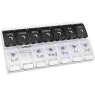 Detailed information about the product Push Button 7Day Pill Medicine Vitamin Organizer Box Weekly Am Pm And Lids Black And White Am Pm 1 Count