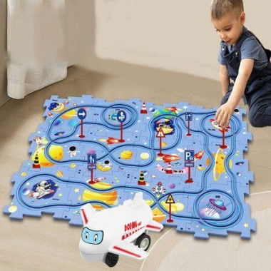 Puzzles for Kids Montessori Toys with Electric Airplane Car Track Play Set Educational Toys Gifts(25 Pcs)