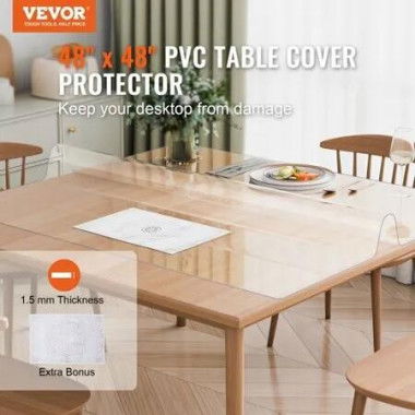 PVC Table Protector 48x48 Inch Clear Plastic Desk Protector 1.5mm Thick