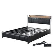 Detailed information about the product Queen Bed Frame PU 4 Drawer USB Charge