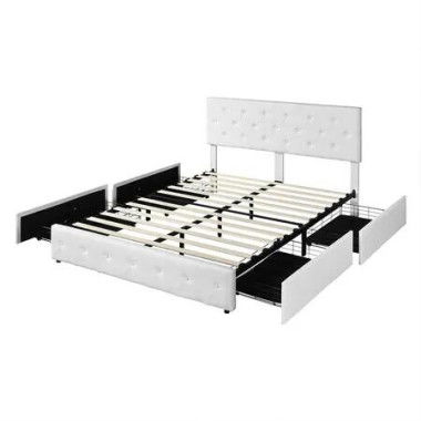 Queen Bed Frame Tufted 4 Drawer