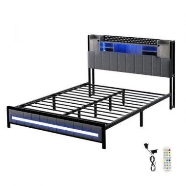 Queen Bed Frame with Storage Headboard RGB LED