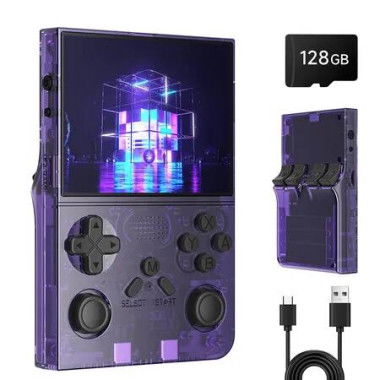R40 Retro Handheld Game Console, 128GB with 25K+ Games, 3.5 Inch IPS Screen, 3000mAh Battery, Mini HDMI, Portable Arcade Video Gaming Console, Purple