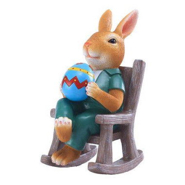 Rabbit Rocking Chair Sculpture With Egg Resin Figurine Art Craft Decoration Miniature Fairy Landscape Ornament For Patio Lawn (15.6X7.8X12.6CM)