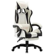 Detailed information about the product Racing Chair with Footrest Black and White Faux Leather