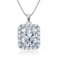 Detailed information about the product Radiant Cut Stone Pendant Necklace With Crystal-studded Halo.