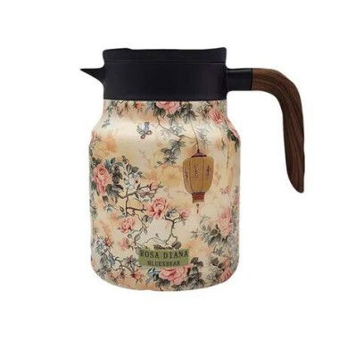 Raidley Vintage Floral Pattern Tea Thermos,Doresty Thermos Tea Pot,Vintage Floral Pattern Tea-Built-In Infuser,Stainless Steel Thermal Carafe,Yellow