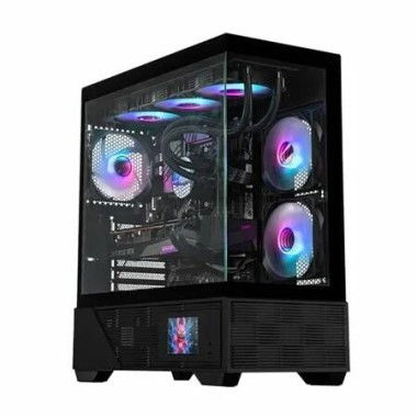 RAIDMAX i803 Premium ATX Gaming PC Case, Panoramic Tempered Glass, Built-in LCD Display Panel, Pre-Installed ARGB Fans, Spacious Mid Tower,