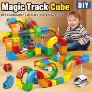 Detailed information about the product Rail Train Set 3D Embedded Race Track Gravity Defying Motorized Car Rail Cube DIY Montessori Sensory Building Toy 123 Pcs STEM Christmas Birthday Gift