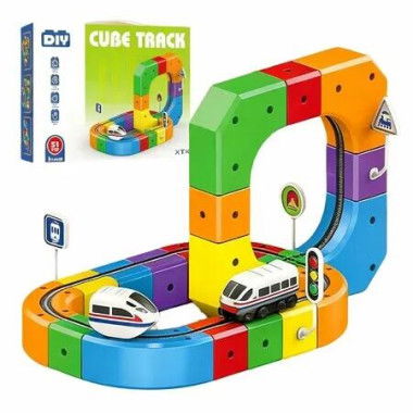 Rail Train Set 3D Embedded Race Track Gravity Defying Motorized Car Rail Cube DIY Montessori Sensory Building Toy 51 Pcs STEM Christmas Birthday Gift