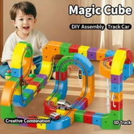 Detailed information about the product Rail Train Set 3D Embedded Race Track Gravity Defying Motorized Car Rail Cube DIY Montessori Sensory Building Toy 81 Pcs STEM Christmas Birthday Gift