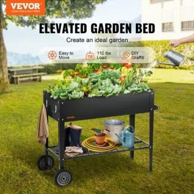 Raised Garden Bed, 42.5 x 19.5 x 31.5 inch Galvanized Metal Planter Box, Elevated Outdoor Planting Boxes with Legs, for Growing Flowers/Vegetables/Herbs in Backyard/Garden/Patio/Balcony, Black