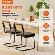 Detailed information about the product Rattan Chairs, Set of 2, Mid Century Modern Dining Chair, Upholstered Velvet Accent Chair with Rattan Back, Retro Dining Room Kitchen Chair for Living Room, Bedroom, Reading Room, Office, Black