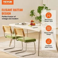 Detailed information about the product Rattan Chairs, Set of 2, Mid Century Modern Dining Chair, Upholstered Velvet Accent Chair with Rattan Back, Retro Dining Room Kitchen Chair for Living Room, Bedroom, Reading Room, Office, Green