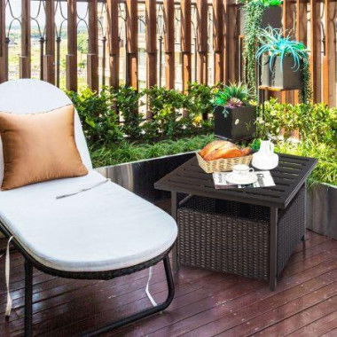 Rattan Coffee Table With Umbrella Hole & Metal Tabletop For Outdoor.