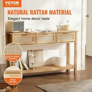 Detailed information about the product Rattan Console Table with 3 Storage Drawers Rattan Sliding Door Natural