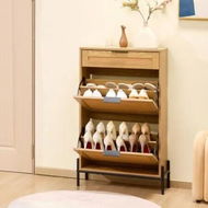 Detailed information about the product Rattan Shoe Cabinet Shoe Organizer with 2 Flip Drawers & 1 Slide Drawer