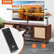 Detailed information about the product Rattan TV Stand for 75' TV Boho TV Stand with Build-in Socket Walnut