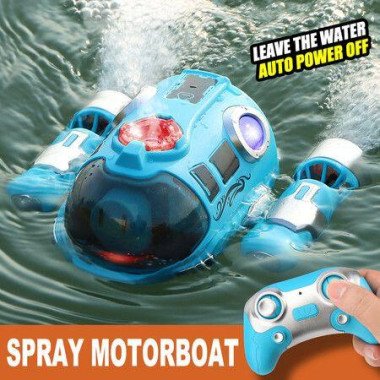 RC Boat Remote Control High Speed Sumbarine Spray and Light Powerboat Twin Propeller Speedboat Children's Day Gifts Summer Toys Color Blue