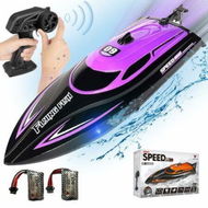 Detailed information about the product RC Boat with 2 Rechargeable Batteries 20+ MPH Fast Remote-Controlled Boat Ideal for Pools and Lakes Age 3+ Purple